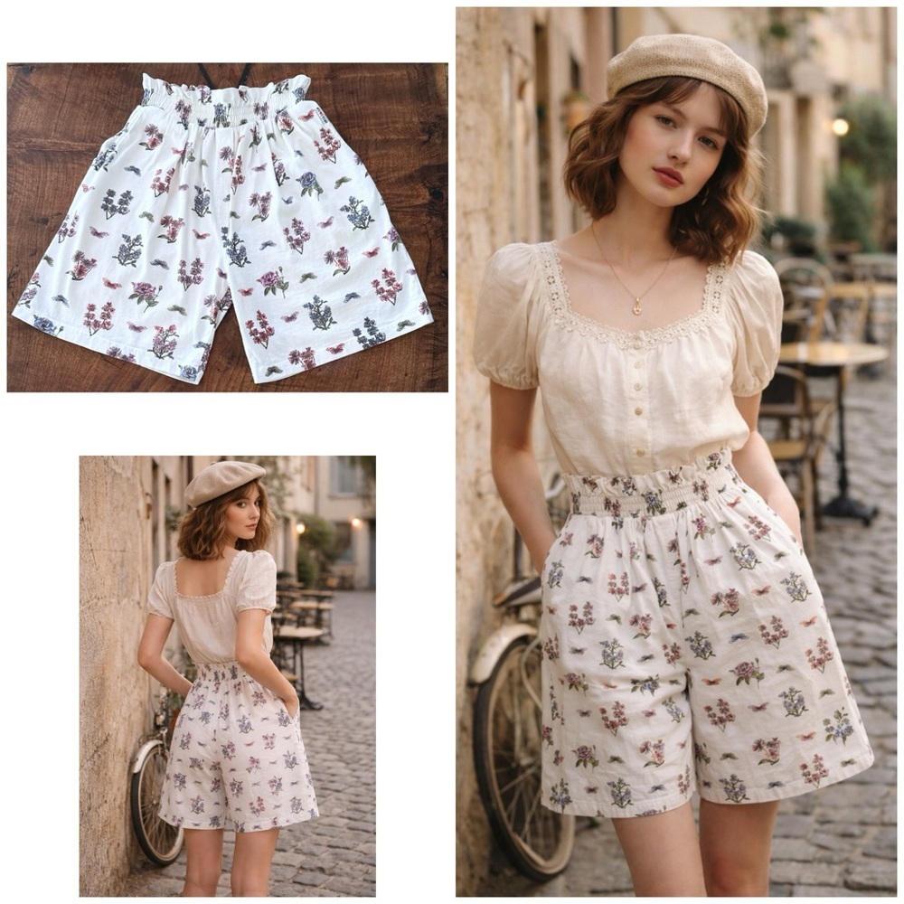 Vintage 80’s Action Gear Made in the USa 100% Cotton Floral High-waisted Shorts